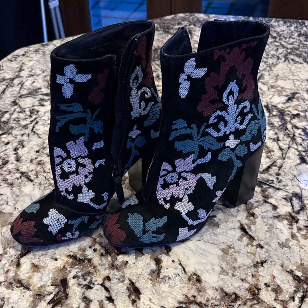 Rebecca Minkoff Black and Multicolor Embroidered Ankle Boots